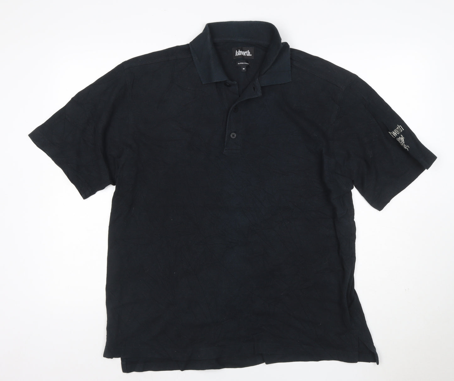 Ashworth Men's Black Cotton Golf Polo Shirt Size M Regular Fit