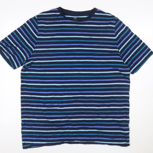 Marks and Spencer Men's Blue Striped 2XL Cotton Crew Neck T-Shirt