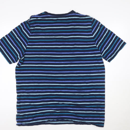 Marks and Spencer Men's Blue Striped 2XL Cotton Crew Neck T-Shirt
