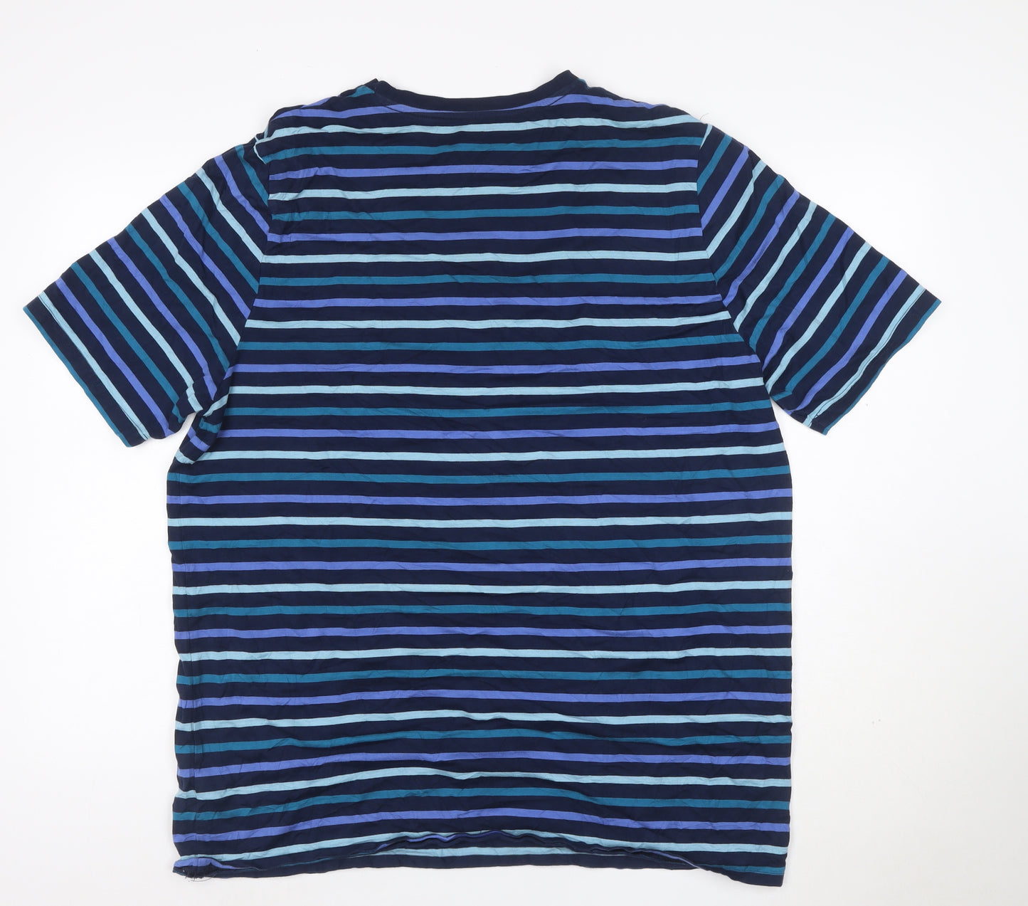 Marks and Spencer Men's Blue Striped 2XL Cotton Crew Neck T-Shirt