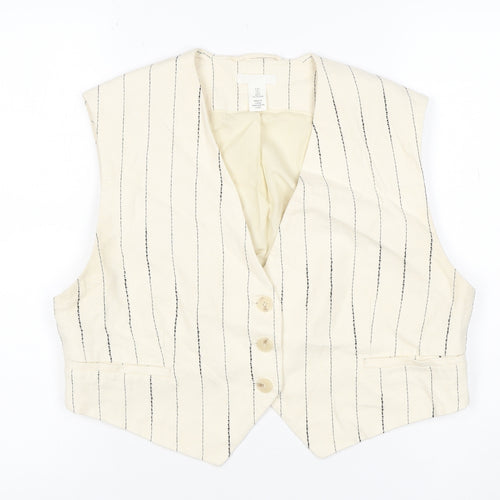 H&M Women Ivory Pinstripe Suit Waistcoat Size L Viscose Blend