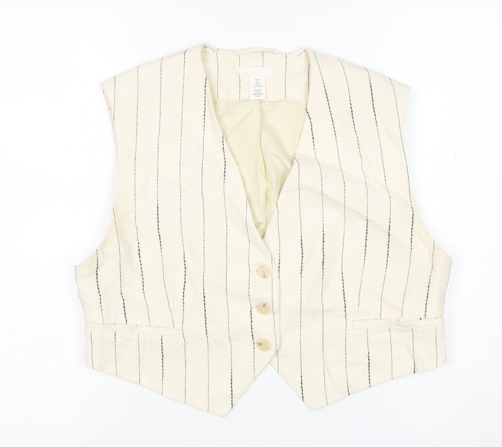 H&M Women Ivory Pinstripe Suit Waistcoat Size L Viscose Blend