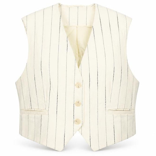 H&M Women Ivory Pinstripe Suit Waistcoat Size L Viscose Blend
