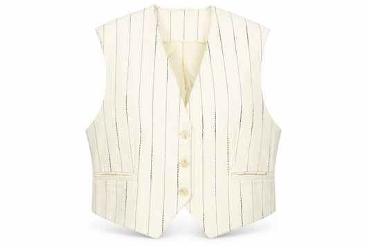 H&M Women Ivory Pinstripe Suit Waistcoat Size L Viscose Blend