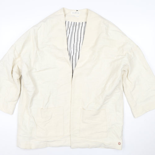 Harris Wilson Women Ivory Cotton Blend Relaxed Fit 3/4 Sleeve Blazer Size M
