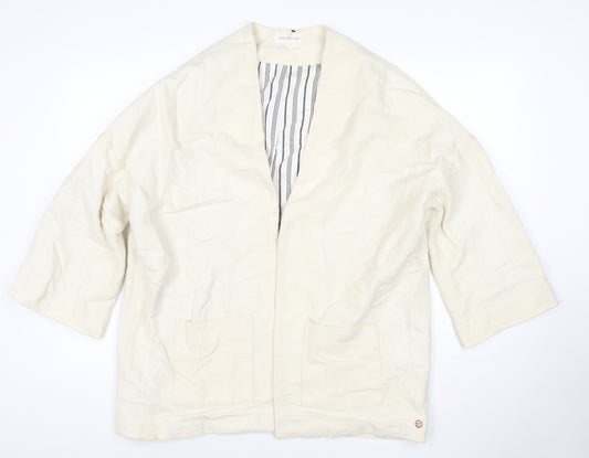 Harris Wilson Women Ivory Cotton Blend Relaxed Fit 3/4 Sleeve Blazer Size M