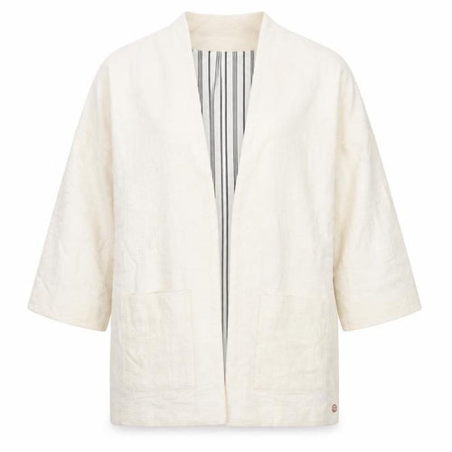 Harris Wilson Women Ivory Cotton Blend Relaxed Fit 3/4 Sleeve Blazer Size M