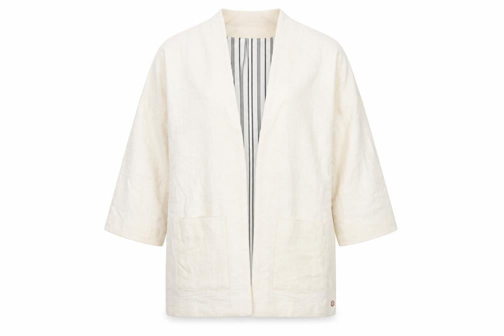 Harris Wilson Women Ivory Cotton Blend Relaxed Fit 3/4 Sleeve Blazer Size M