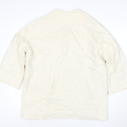 Harris Wilson Women Ivory Cotton Blend Relaxed Fit 3/4 Sleeve Blazer Size M