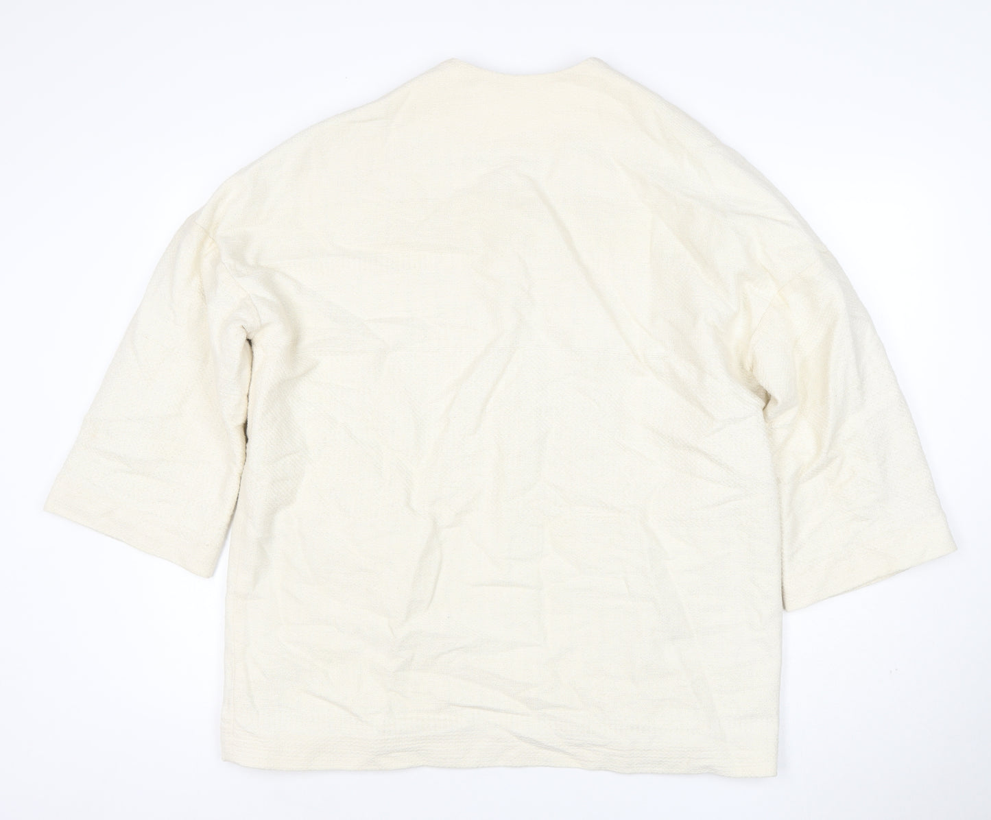 Harris Wilson Women Ivory Cotton Blend Relaxed Fit 3/4 Sleeve Blazer Size M