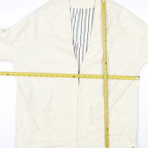 Harris Wilson Women Ivory Cotton Blend Relaxed Fit 3/4 Sleeve Blazer Size M