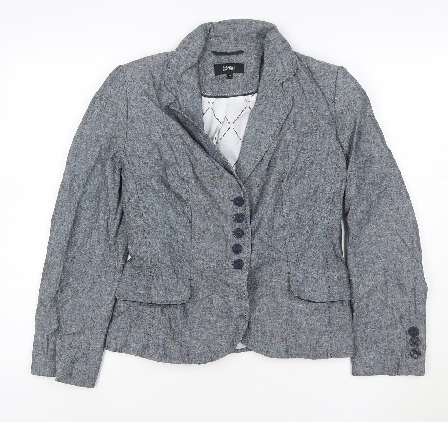 Marks and Spencer Women's Grey Linen Blend Blazer Jacket Size 10