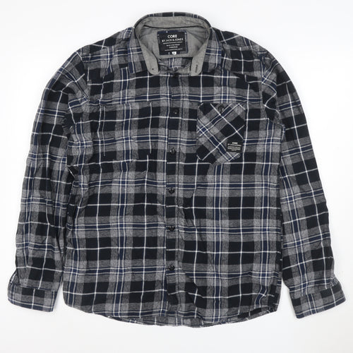 Jack & Jones Men’s Blue Check Flannel Long Sleeve Button-Up Shirt XL
