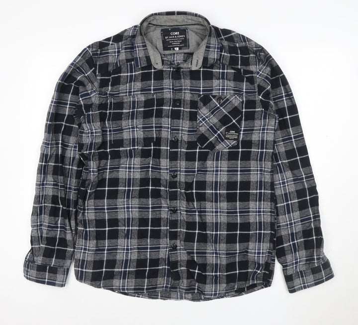 Jack & Jones Men’s Blue Check Flannel Long Sleeve Button-Up Shirt XL