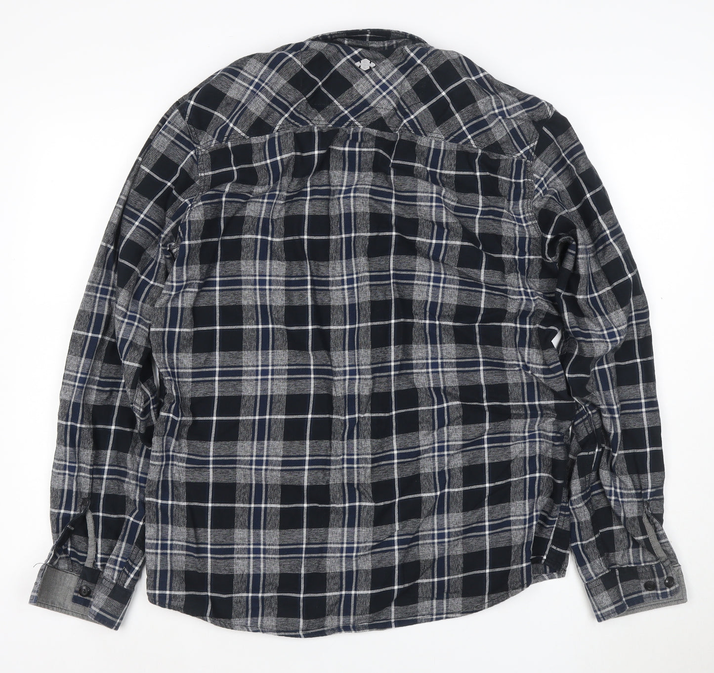 Jack & Jones Men’s Blue Check Flannel Long Sleeve Button-Up Shirt XL