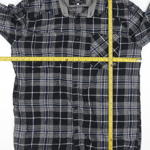 Jack & Jones Men’s Blue Check Flannel Long Sleeve Button-Up Shirt XL