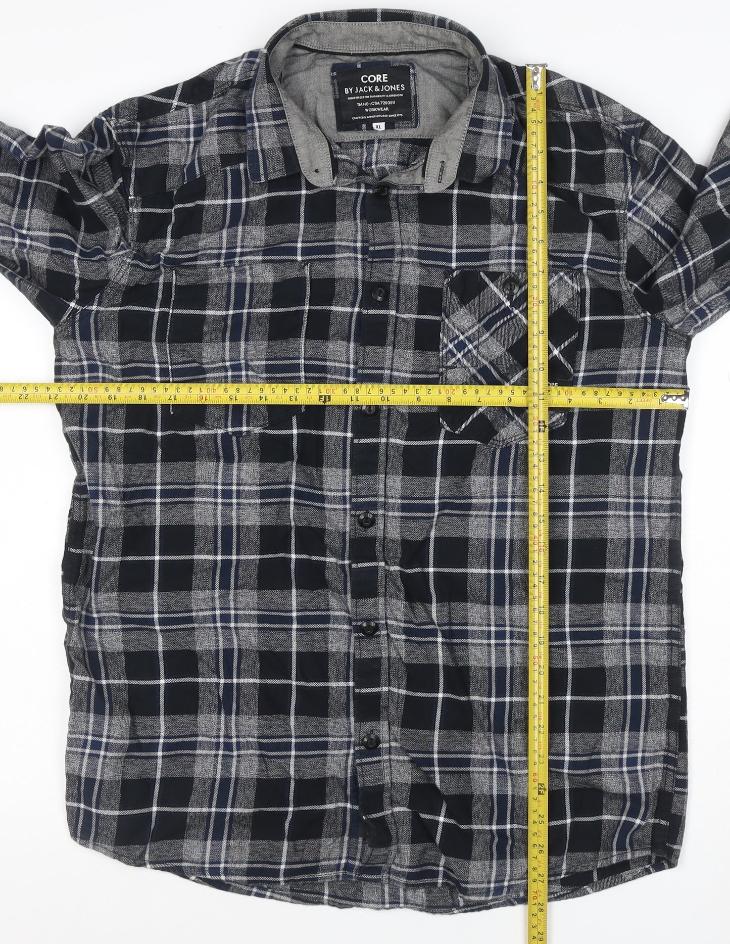 Jack & Jones Men’s Blue Check Flannel Long Sleeve Button-Up Shirt XL