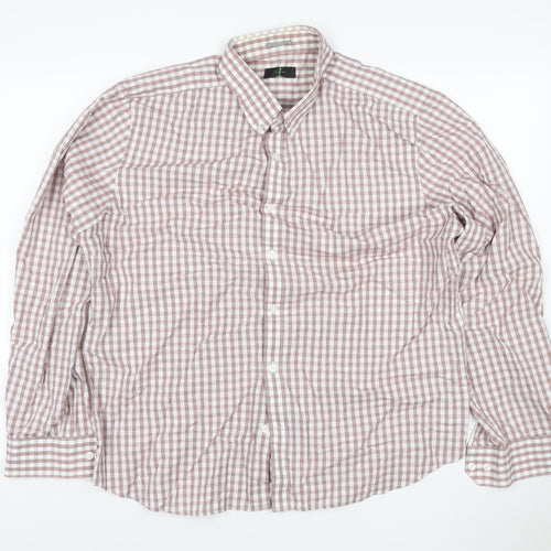 Jasper Conran Men's Brown Check Cotton Long Sleeve Button-Up Shirt L