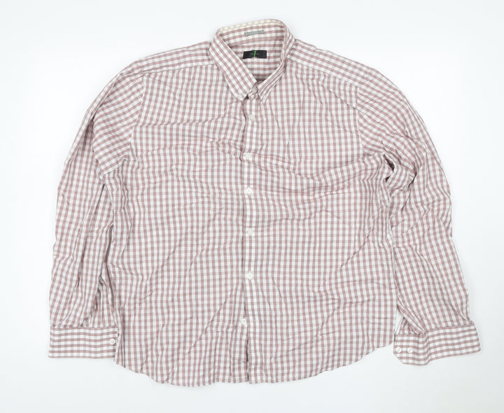 Jasper Conran Men's Brown Check Cotton Long Sleeve Button-Up Shirt L