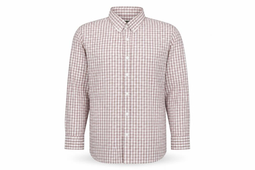 Front view of Jasper Conran Men's Brown Check Cotton Long Sleeve Button-Up Shirt L