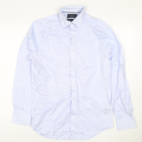 Marks and Spencer Men Blue Regular Fit Cotton Long Sleeve Shirt 15in