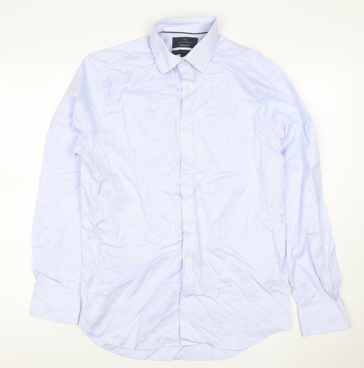 Marks and Spencer Men Blue Regular Fit Cotton Long Sleeve Shirt 15in