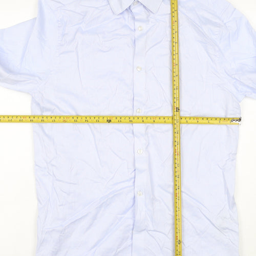 Marks and Spencer Men Blue Regular Fit Cotton Long Sleeve Shirt 15in