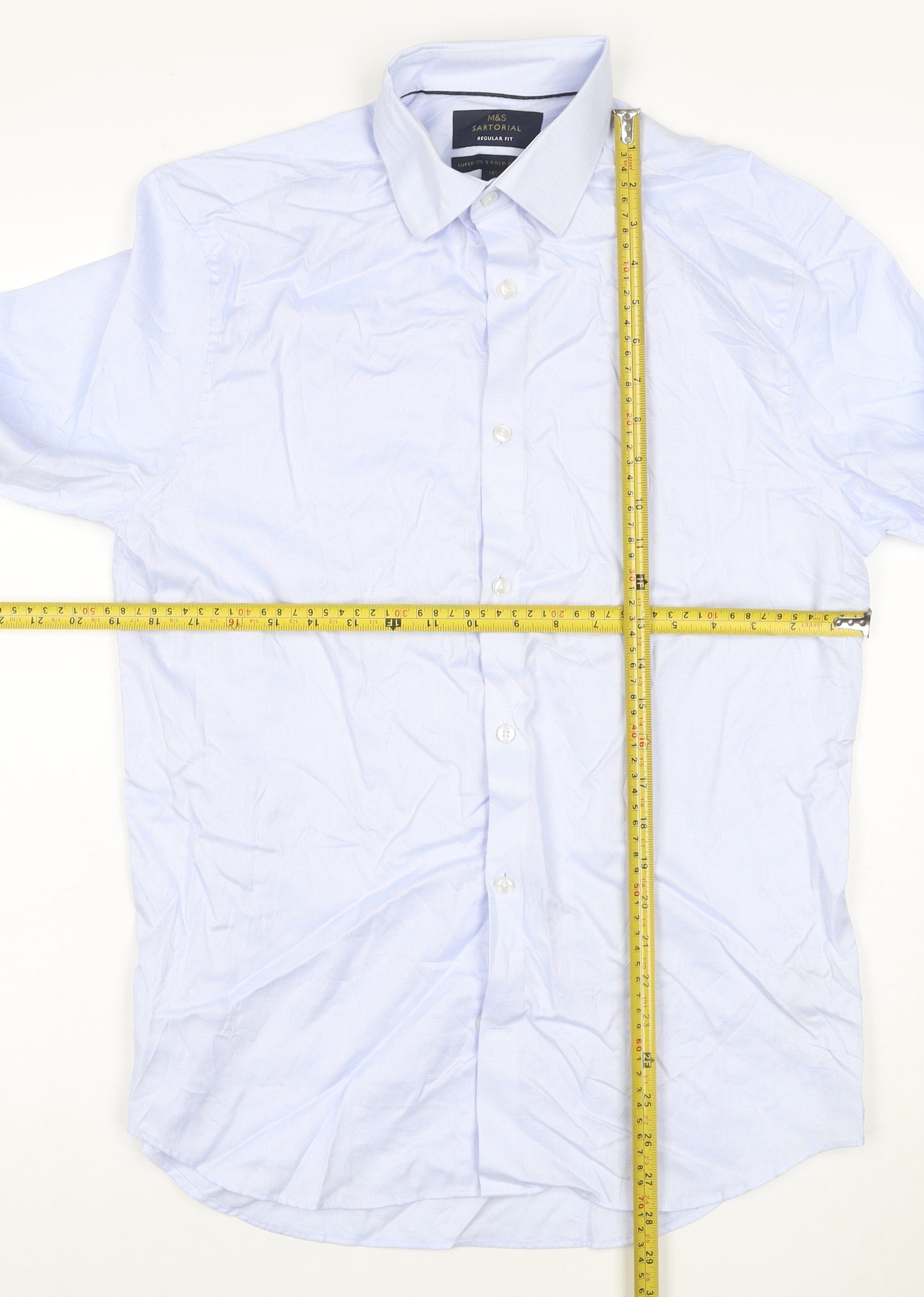 Marks and Spencer Men Blue Regular Fit Cotton Long Sleeve Shirt 15in