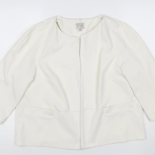 Marks and Spencer Women Ivory Textured Collarless Suit Jacket Size 16