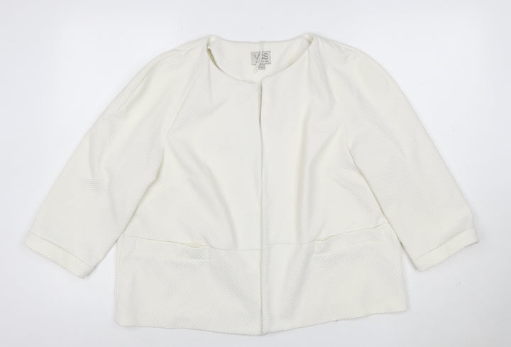 Marks and Spencer Women Ivory Textured Collarless Suit Jacket Size 16
