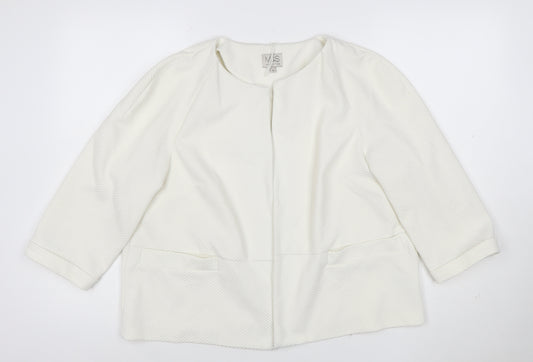 Marks and Spencer Women Ivory Textured Collarless Suit Jacket Size 16
