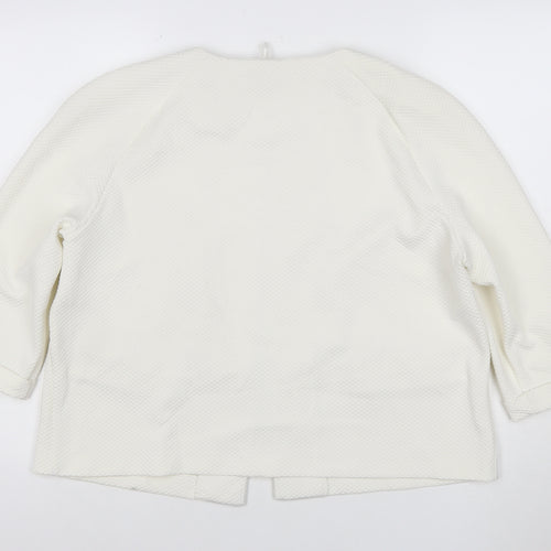 Marks and Spencer Women Ivory Textured Collarless Suit Jacket Size 16