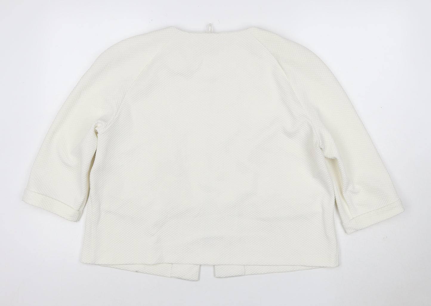 Marks and Spencer Women Ivory Textured Collarless Suit Jacket Size 16