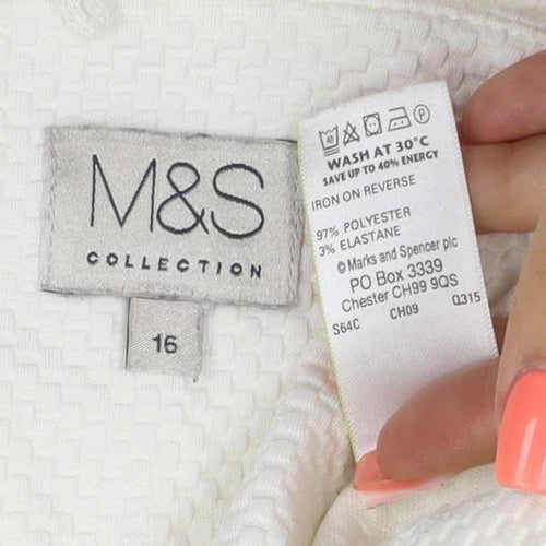 Marks and Spencer Women Ivory Textured Collarless Suit Jacket Size 16