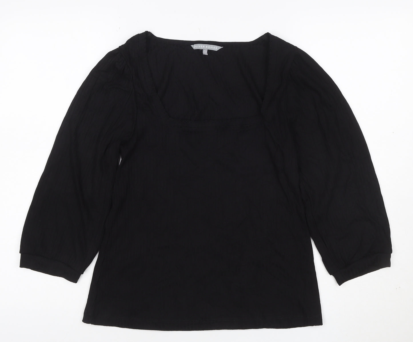 Oliver Bonas Women's Black Square Neck 3/4 Sleeve Blouse UK 10