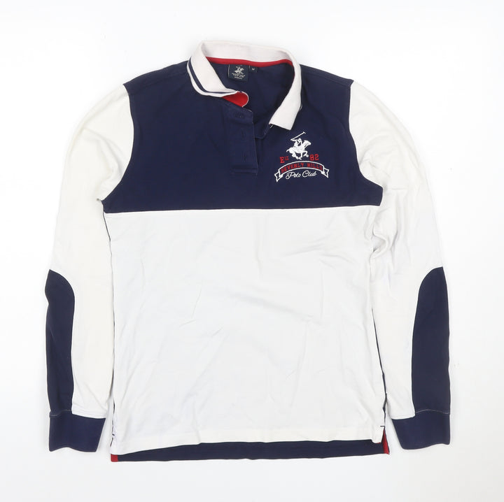 Beverly Hills Polo Club Men's Blue Long Sleeve Cotton Polo M