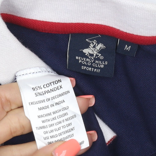 Beverly Hills Polo Club Men's Blue Long Sleeve Cotton Polo M