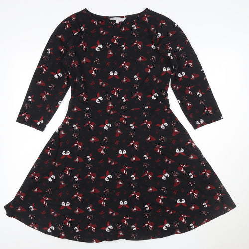 Red Herring Womens Black Butterfly Fit & Flare Dress Size 12