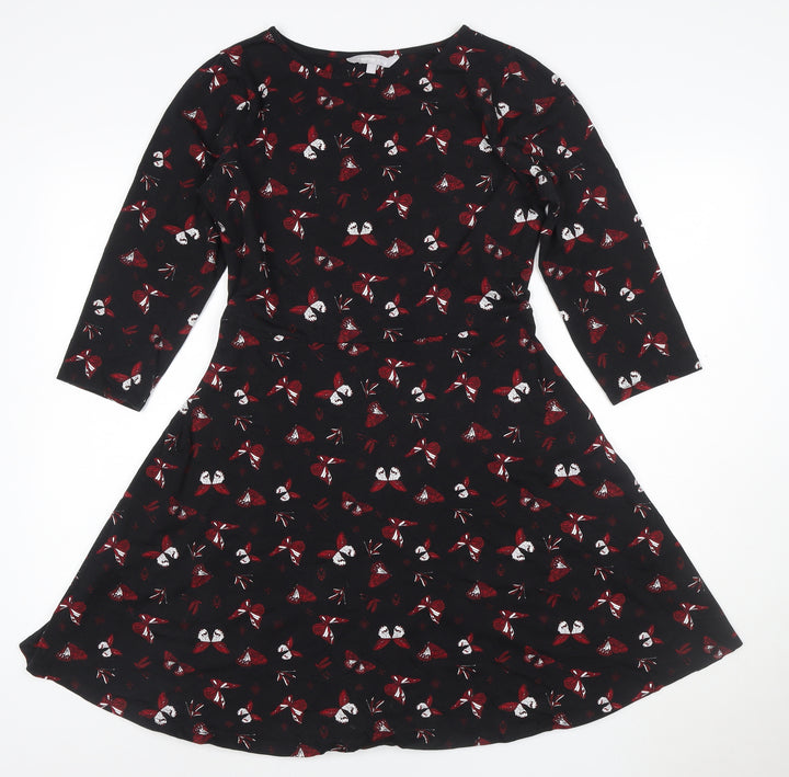 Red Herring Womens Black Butterfly Fit & Flare Dress Size 12