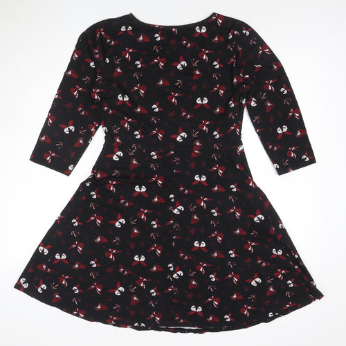 Red Herring Womens Black Butterfly Fit & Flare Dress Size 12