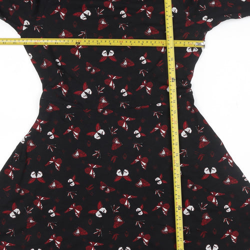 Red Herring Womens Black Butterfly Fit & Flare Dress Size 12