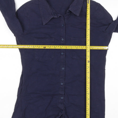 Long Tall Sally Womens Blue Button-Up Cotton Shirt XS