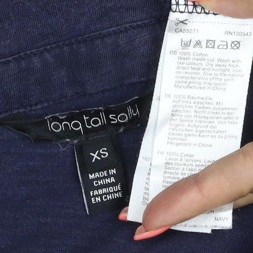 Long Tall Sally Womens Blue Button-Up Cotton Shirt XS