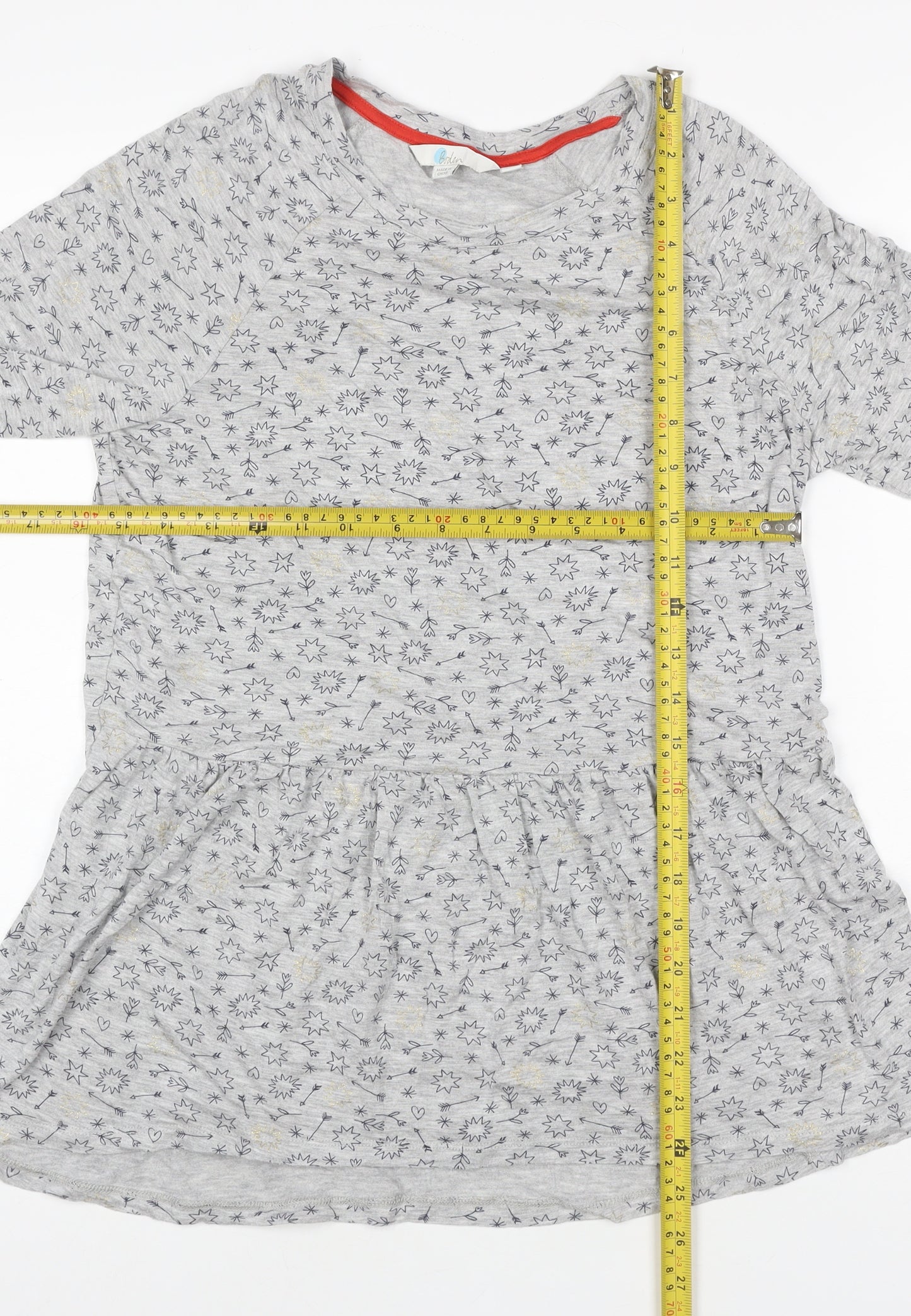Boden Women Grey Star Print Tunic T-Shirt XS 3/4 Sleeve