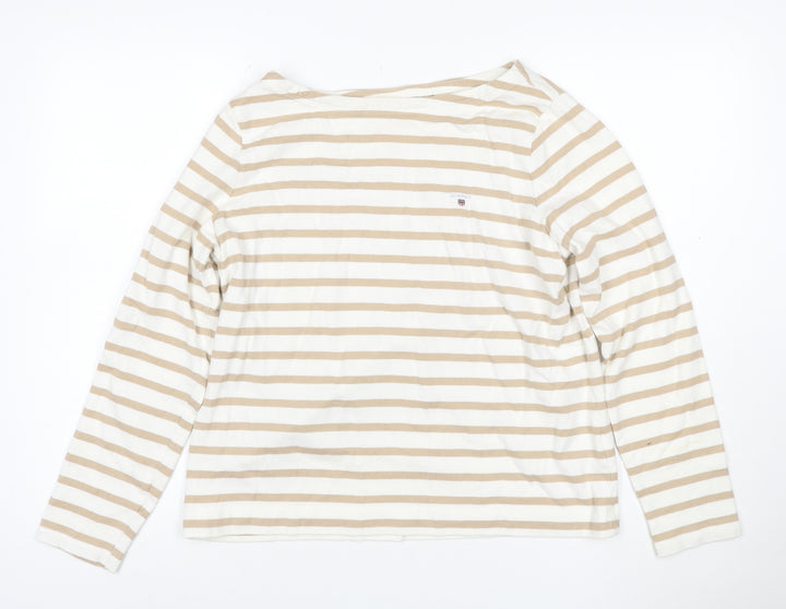 GANT Women Beige Stripe Pullover Sweatshirt Cotton L