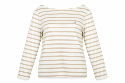 Front view of GANT Women Beige Stripe Pullover Sweatshirt Cotton L