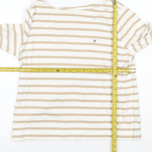 GANT Women Beige Stripe Pullover Sweatshirt Cotton L