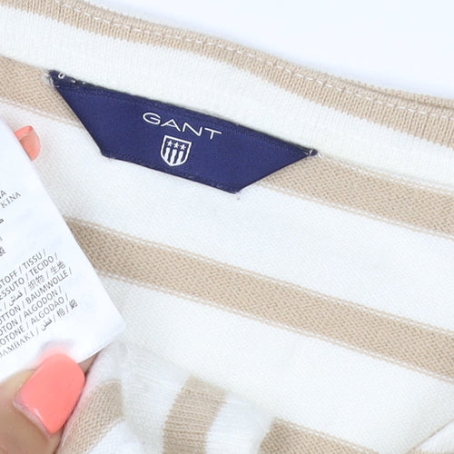 GANT Women Beige Stripe Pullover Sweatshirt Cotton L