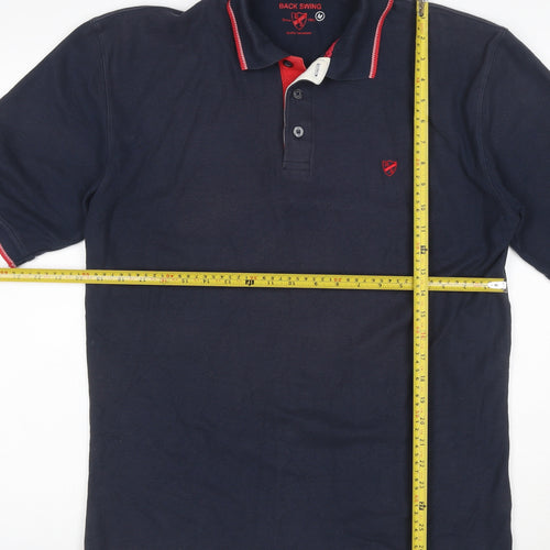 Back Swing Men's Blue Polo Shirt M Regular Fit Short Sleeve Cotton Blend