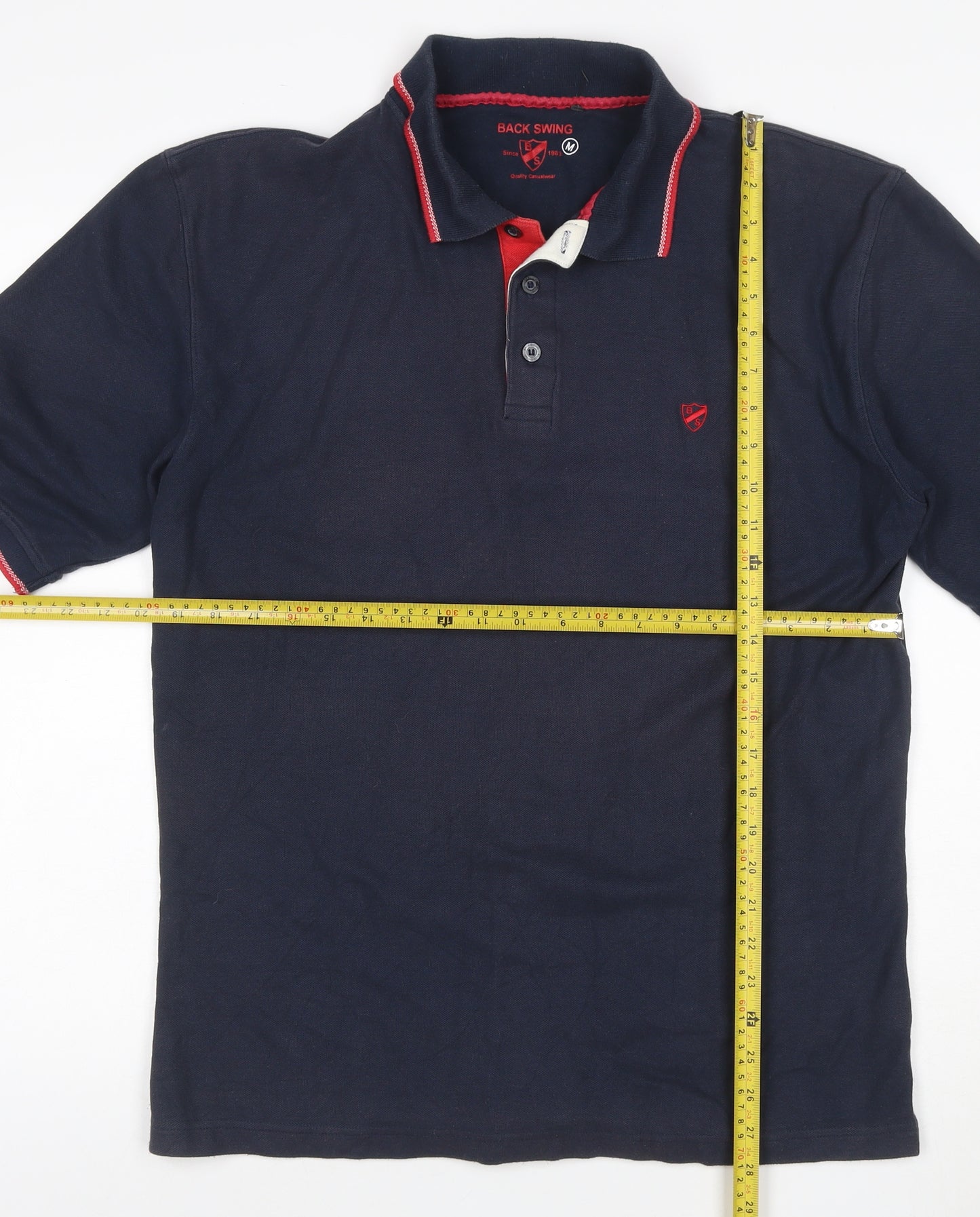 Back Swing Men's Blue Polo Shirt M Regular Fit Short Sleeve Cotton Blend